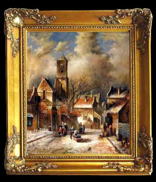 framed  unknow artist European city landscape, street landsacpe, construction, frontstore, building and architecture. 157, Ta092